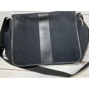 COACH Men's Messenger Commuter Bag Black Canvas Leather Trim Black F35-6437